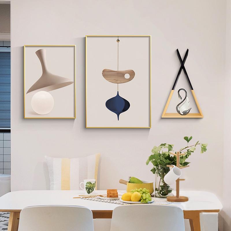 现代约装歺厅厅饰画饭厅厨房挂画三角型置物架组合简画KJA小户型