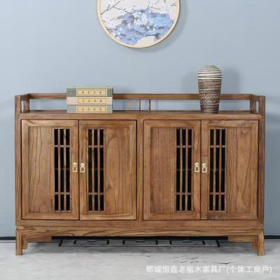 榆木餐边柜新中式实木斗物柜靠柜57009老榆木玄关茶桌边储柜矮柜