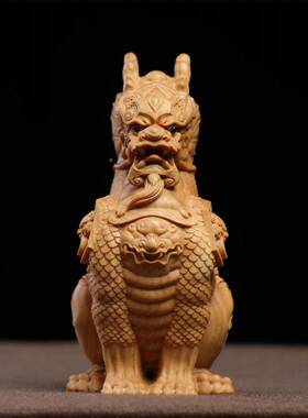 小雕叶黄杨木刻瑞麒麟摆件手把件办公室博兽古23445架居家装饰品