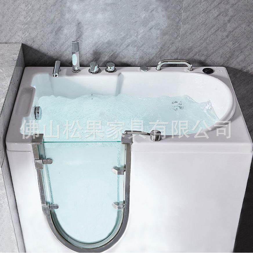 开294浴缸无障碍步入式侧开玻璃门带滑坐冲泡式浪按摩老年门人浴