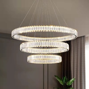 Crystal 金色轻奢水晶大吊灯 高档环形水晶灯 客厅圆圈灯环