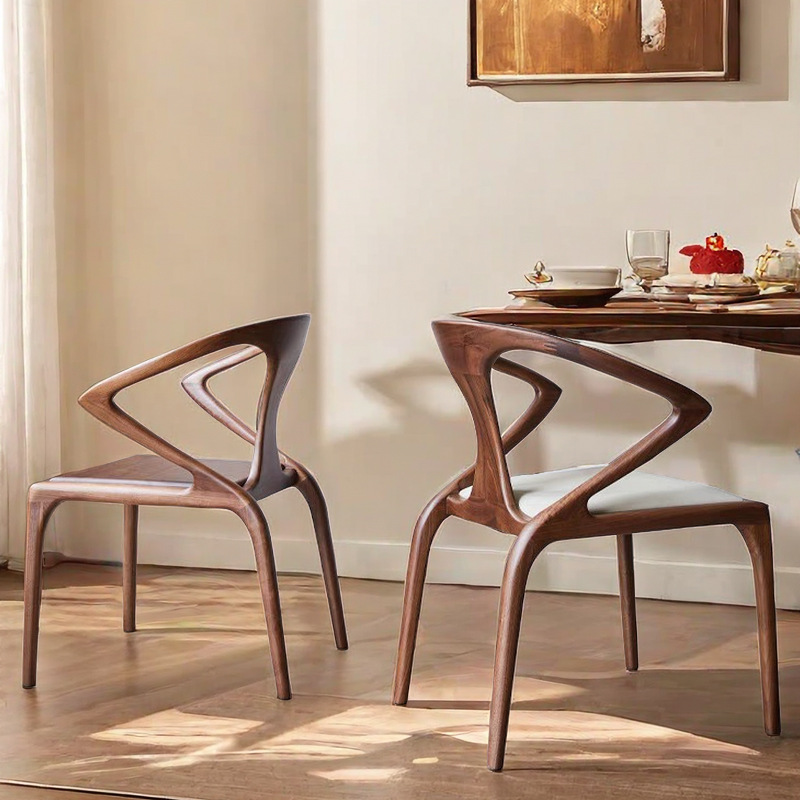 北欧艺术简约实木意式黑胡桃木靠背书椅新中式圈剑椅家用餐椅