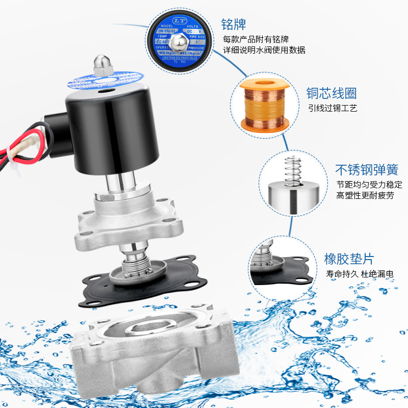 创新者不锈钢电磁阀 220V电磁阀控制管道开关阀常闭水阀油阀控制
