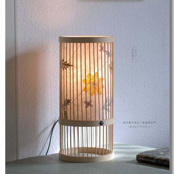 手工花草纸日式竹编台灯新中式禅意茶室茶台卧室复古床头灯可充电