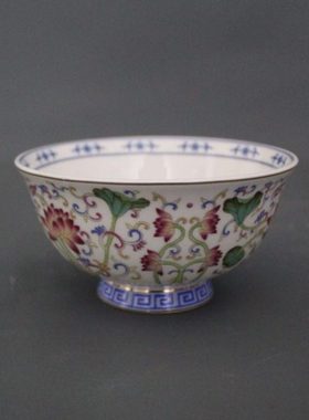 大清乾隆年制粉彩小号荷叶莲花碗仿古工艺家居摆件瓷器古董古玩收