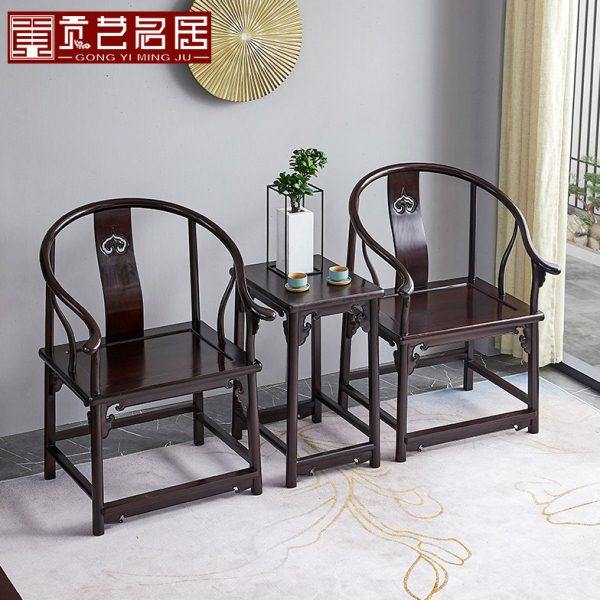 红木赞比亚血檀圈椅三件套围椅圆椅实木中式非洲小叶紫檀太师椅子