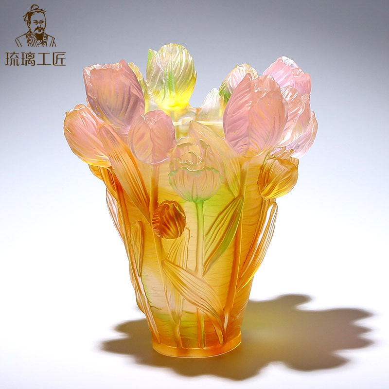 淄博古法琉璃工艺品摆件客厅高档装饰品创意郁金香花瓶轻奢高级感