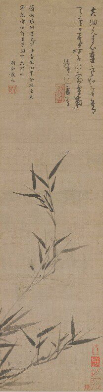 《竹枝图》元吴镇古代画家名人字画30*113cm包邮