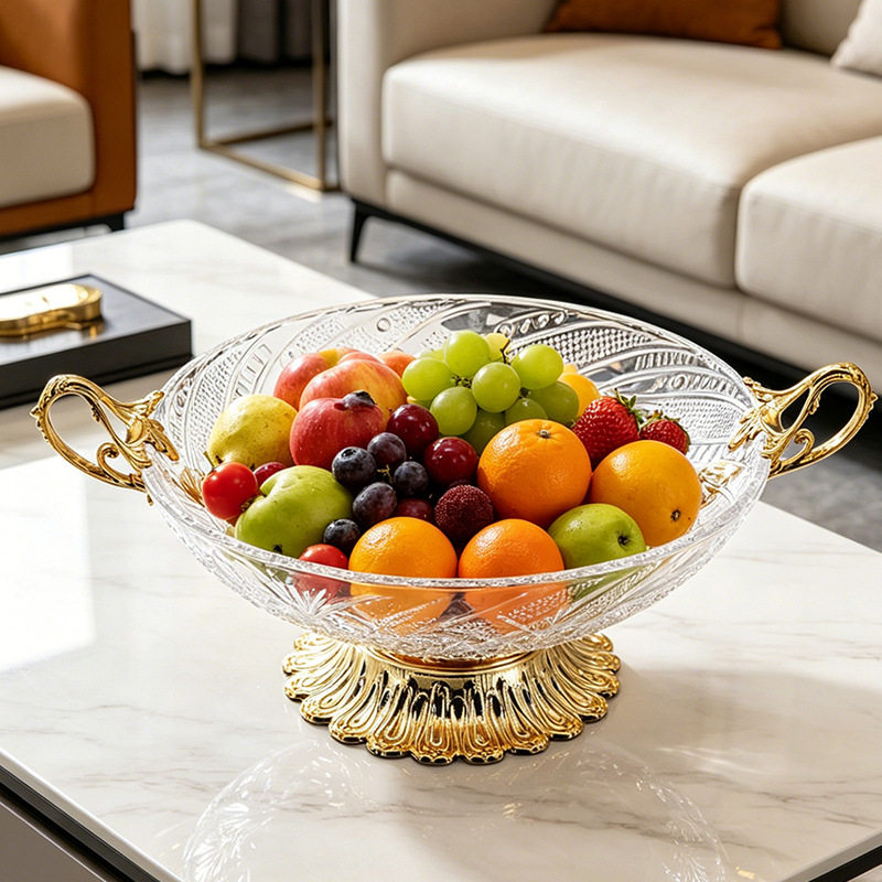 欧式玻璃双层果盘水果盘轻奢高档干果盘家用客厅茶几摆件奢华果盆