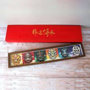 醒狮桌面摆件装饰招财纸艺文创实木展示框国潮画框摆台中式相框