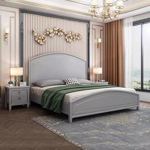 轻奢美式床实木床现代简约双人床1.8米主卧1.5工厂直销高箱储物床