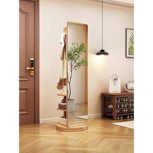 实木可旋转穿衣镜全身镜家用带挂衣架一体试衣镜卧室不占地落地