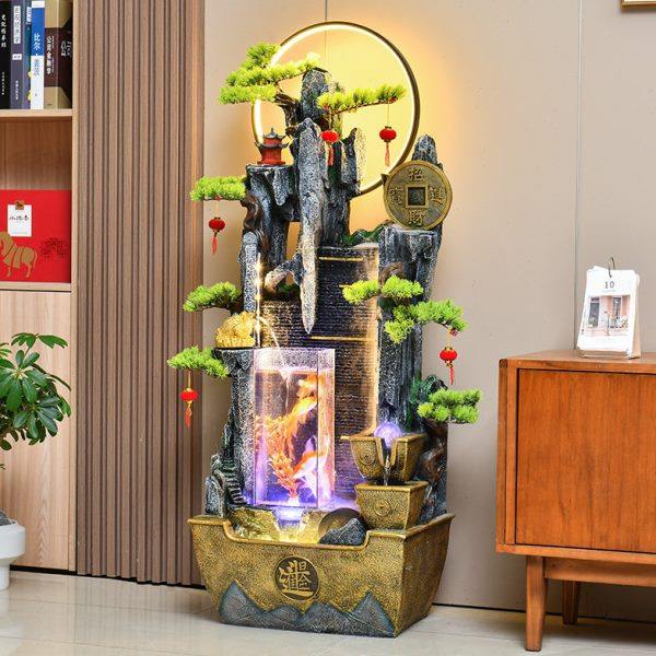 中式流水摆件客厅落地招财水幕墙电视柜旁水循环鱼缸乔迁开业礼物,家居饰品,落地摆件,淘宝优惠券,粉丝福利购,淘宝优惠卷