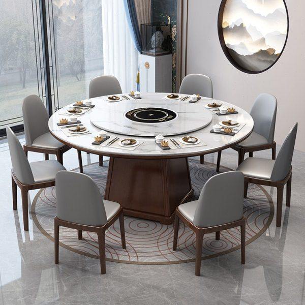 实木岩板餐桌椅组合圆形家用轻奢小户型饭桌店电磁炉大圆桌带转盘,住宅家具,岩板餐桌,淘宝优惠券,粉丝福利购,淘宝优惠卷
