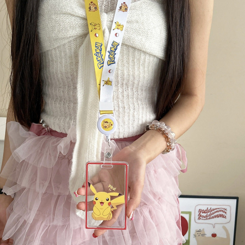 卡套伸缩长绳c系皮卡丘卡通可爱ins风时尚高级感校园卡饭卡保护套