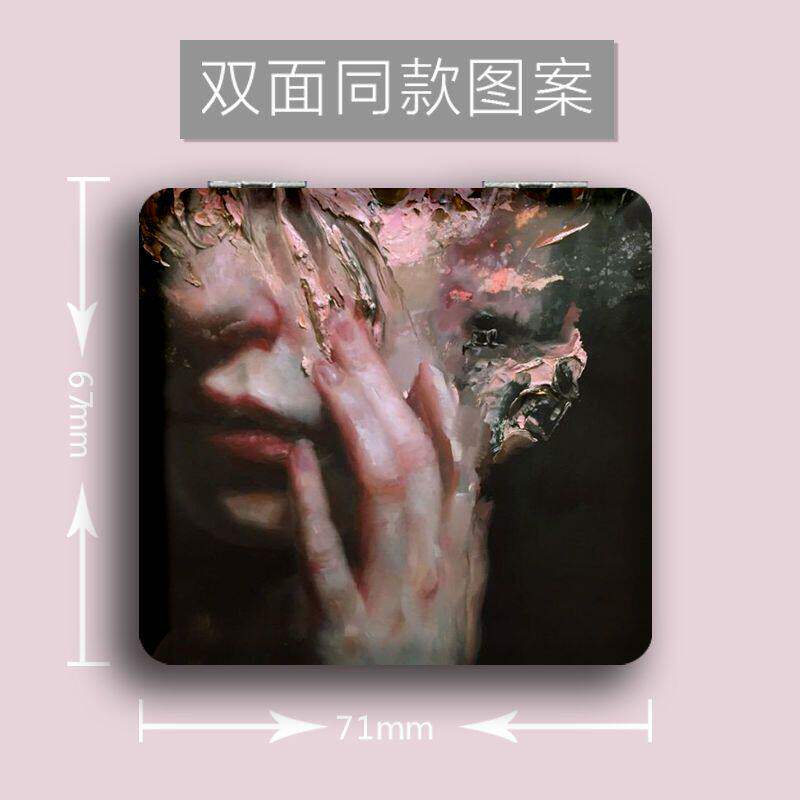 复古油画周边学生便携化妆镜迷你折叠补妆镜手持小镜子双面翻卡套校牌电梯厂牌高颜值ins
