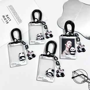 创意熊猫对话框卡套透明滑盖学生胸牌校园卡包防丢挂件吊牌保护套