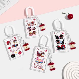 卡通小动物卡套学生胸牌水卡保护套可爱滑盖卡包厂牌现货保护壳带挂绳校牌工厂牌钥匙扣卡套一体