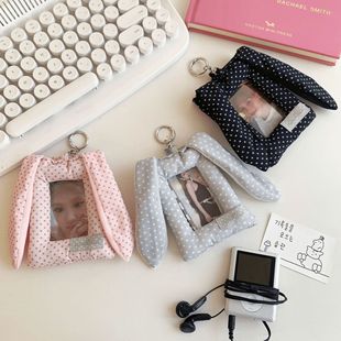 韩系波点兔耳朵卡套女ins风追星3寸小卡保护套学生校园卡包证件包