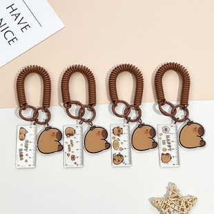 创意卡皮亚克力弹簧绳可爱包包挂件钥匙扣防丢手腕弹力圈5cm直尺