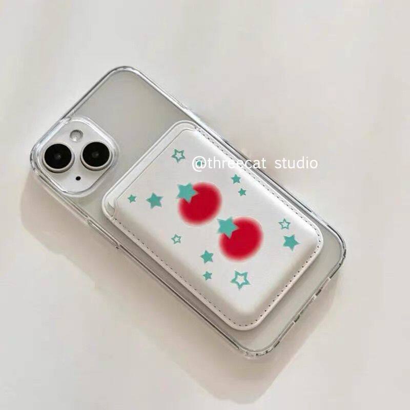 星星番茄适用magSafe磁吸卡包手机壳背贴插卡皮革门禁卡饭卡套ins定制