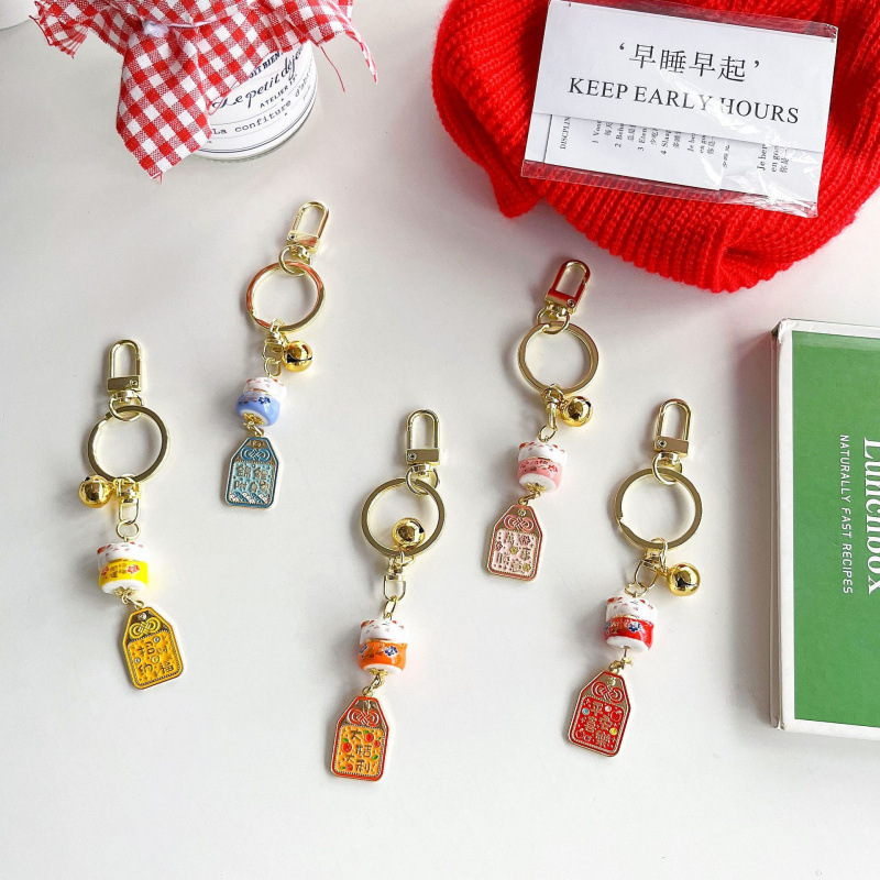 J1028陶瓷招财猫平安喜乐车钥锦