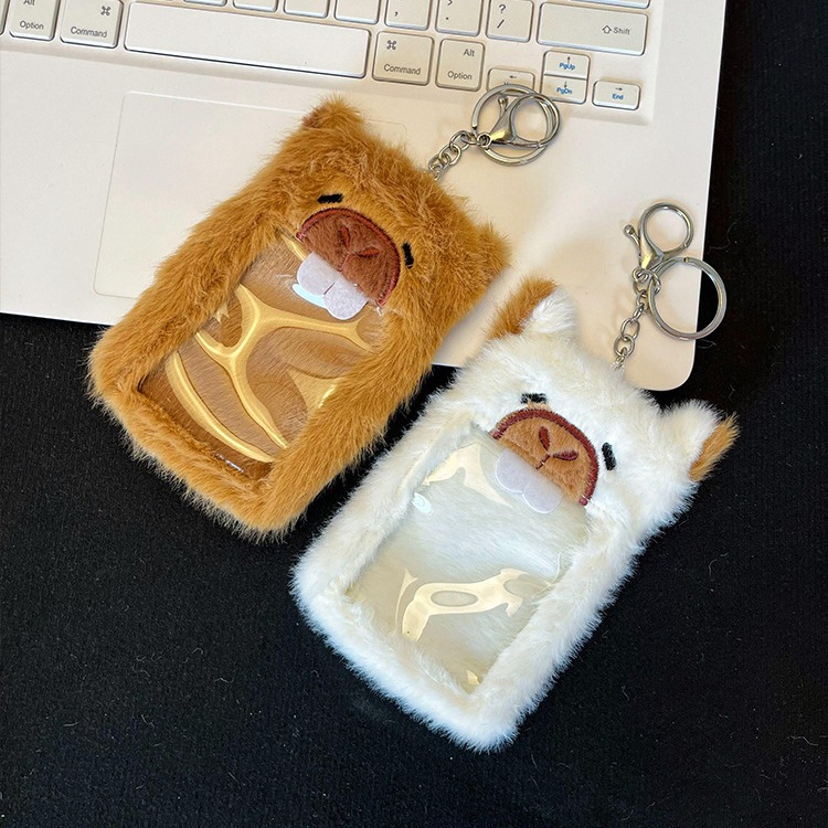 2024新款学生可爱毛绒水豚卡套书