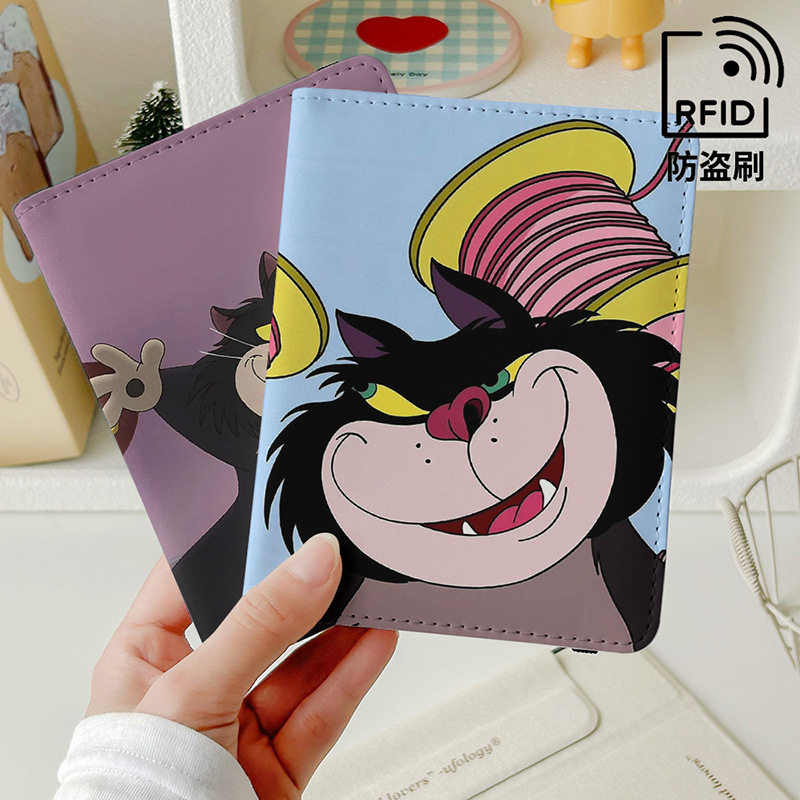 黑色猫咪护照夹证件包保护套多功能卡包出国旅行便携收纳包