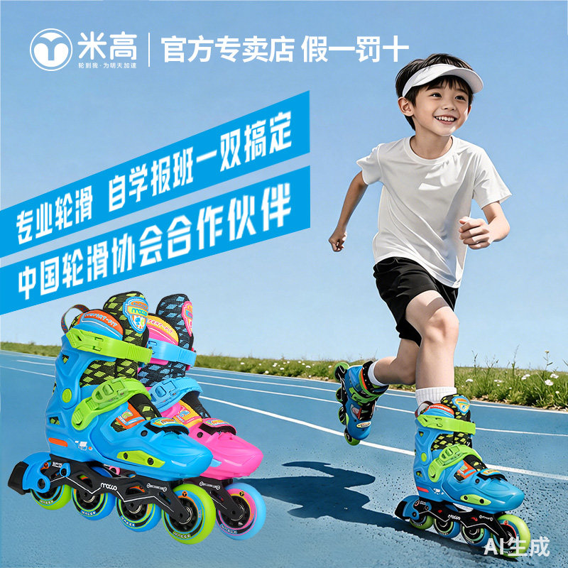 米高儿童专业轮滑鞋双模式平花鞋图片