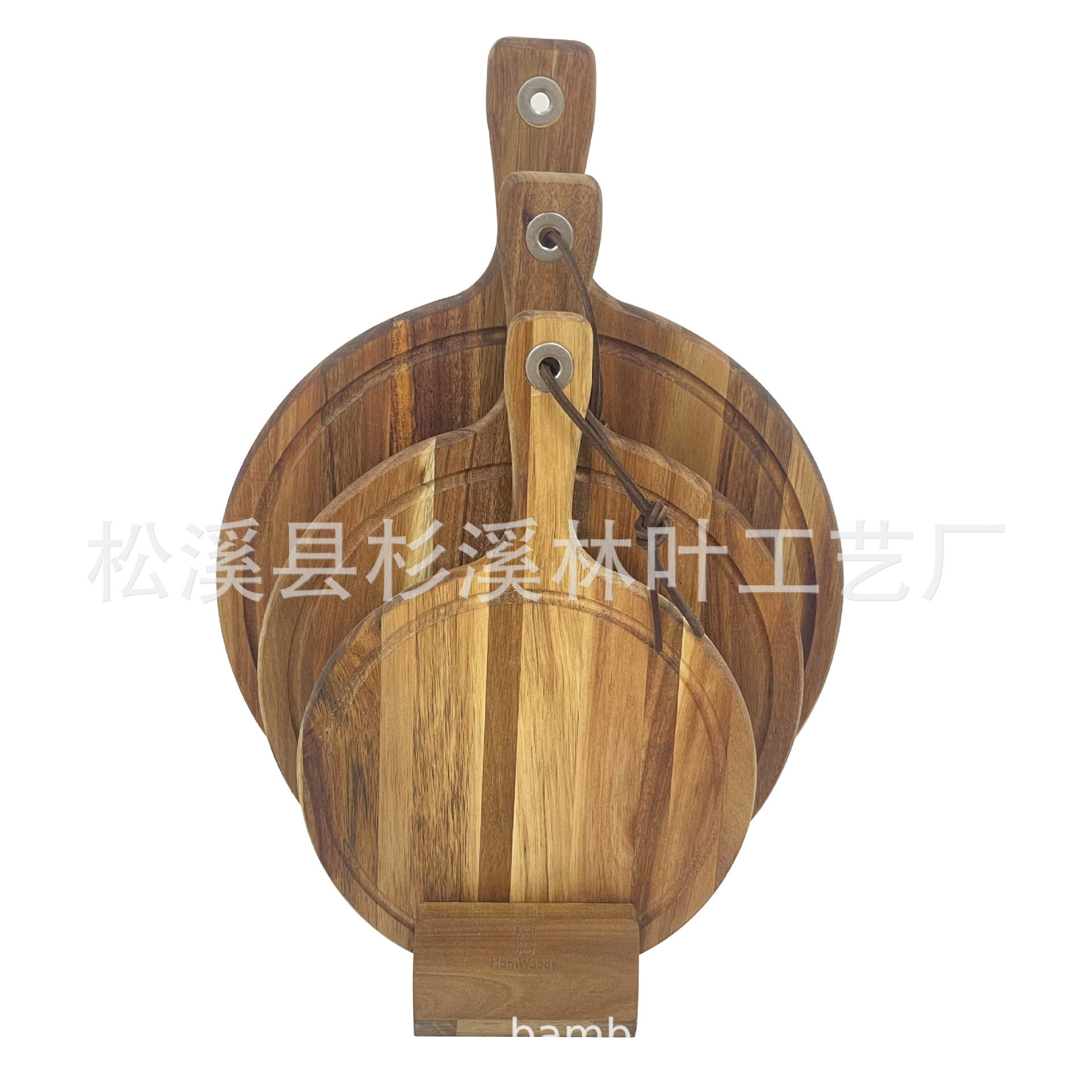 相思木菜板创意圆形木制面包板牛排餐板实木手柄切菜砧板带收纳架