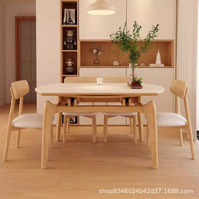 全实木岩板餐桌椅现代简约家用2026新款吃饭桌北欧可伸缩电磁