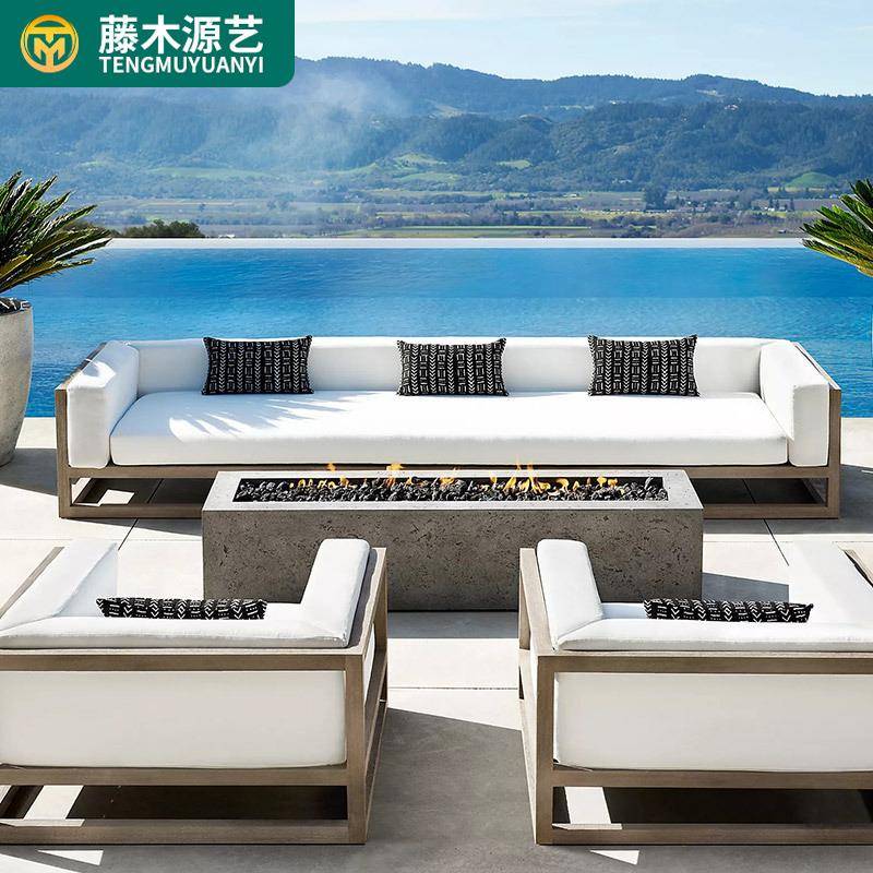 别墅露台户外休闲柚木沙发组合室外庭院防水防晒露天实木沙发家具