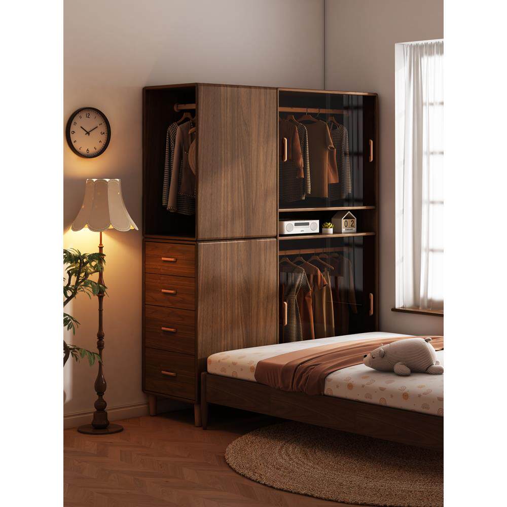 纯实木床尾夹缝衣柜全挂式推拉门小户型衣服柜单人儿童省空间