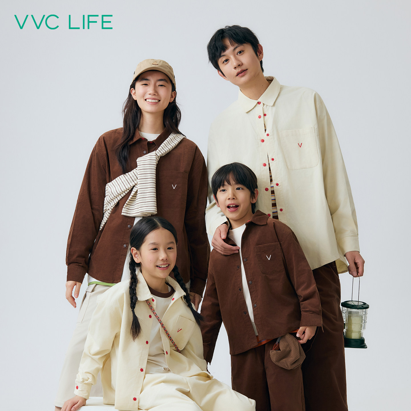 VVC life素空纯色亲子长袖衬衫2025年冬季新款宽松休闲百