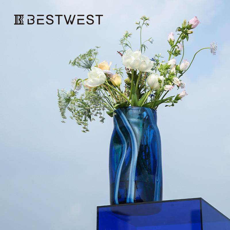 博西家居深蓝色异形不规则玻璃花瓶摆件高级感家居客厅水培花器,农用物资,其他肥料,淘宝优惠券,粉丝福利购,淘宝优惠卷