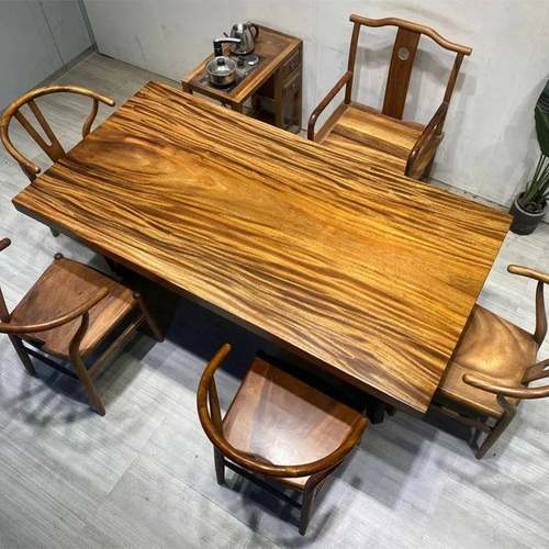 现代新中式南美胡桃木大板整板茶桌办公桌书桌实木原木餐桌椅茶台