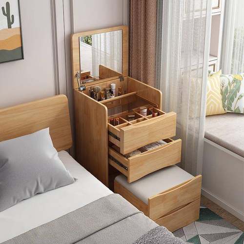 北欧床头梳妆台实木现代简约小户型节省空间床头柜斗柜化妆桌一体