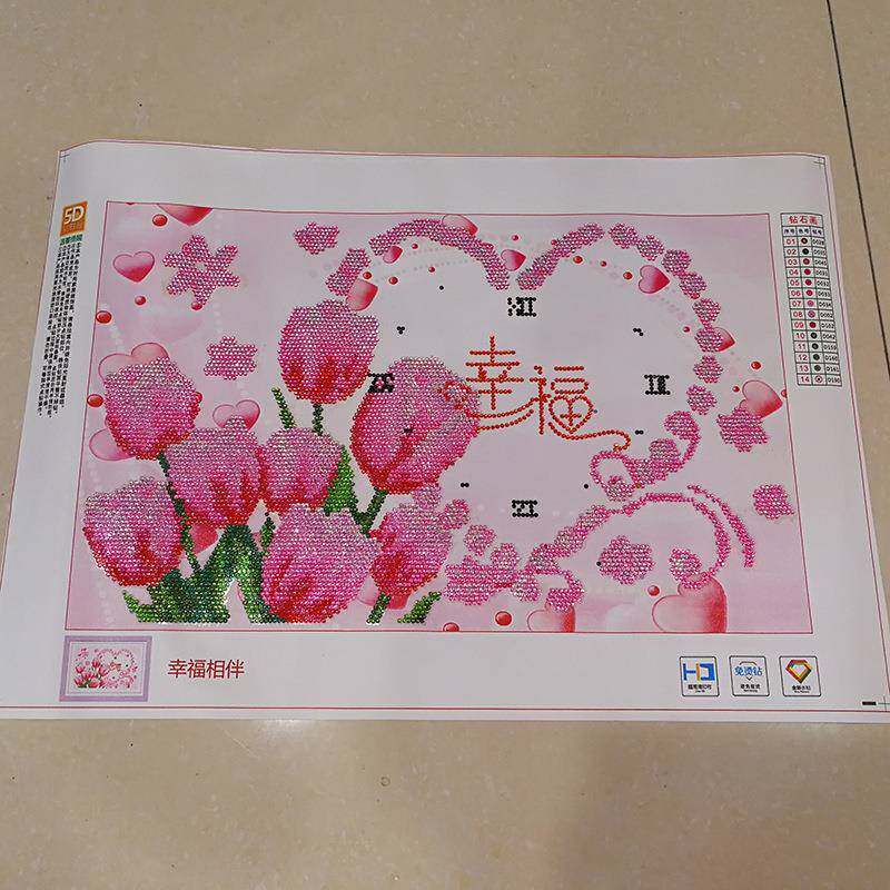 5D钻石画成品图幸福相伴百合花满钻纯手工贴十字绣现货出售钟表