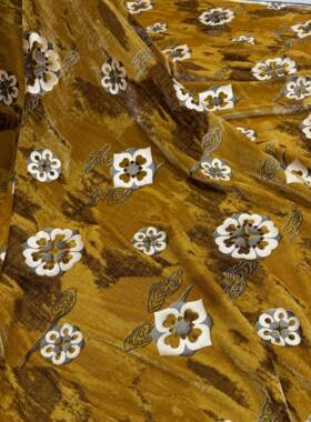 工厂梭织65111真丝绒乔其丝绒雕印压胶桑蚕丝底敦煌宝相花