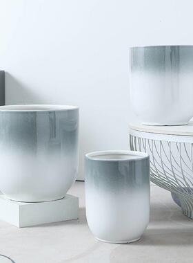 北欧简约陶瓷花盆渐变白色家用客厅高档三角梅特大号发财树落地盆