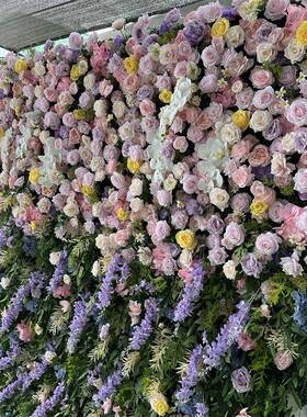 人造花墙拼接渐变款花墙橱窗背景装饰婚礼道具背景花墙