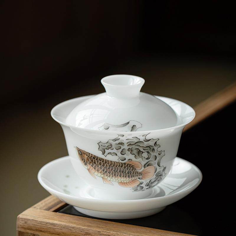 手绘粉彩三才盖碗单个不烫手高档冰种玉瓷泡茶碗陶瓷盖碗茶杯三才,节庆用品/礼品,新娘配件,淘宝优惠券,粉丝福利购,淘宝优惠卷