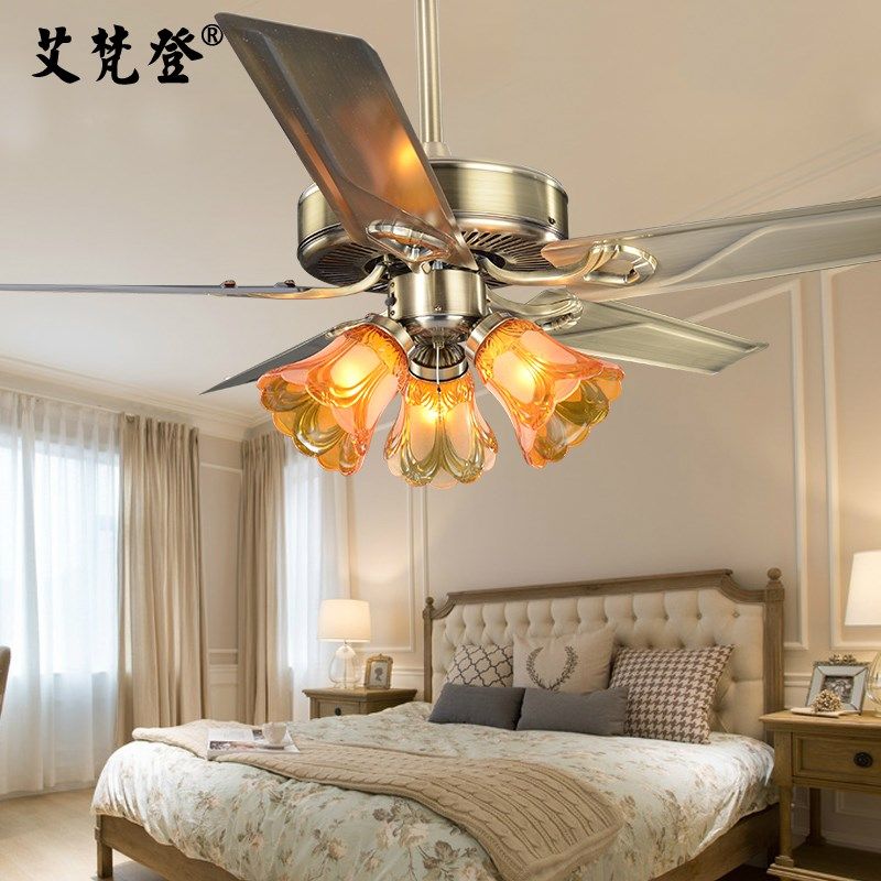 铁叶吊扇灯餐厅客厅欧式复古简约带电扇灯家用电风扇美式吊灯木叶