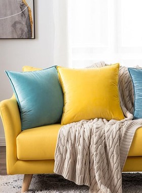 北欧沙发抱枕高档靠垫客厅大靠枕套床头天鹅绒橘橙黄色不含芯