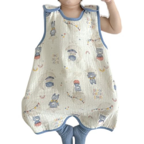 女宝背心式睡袋夏季纱布纯棉无骨护肚防着凉睡衣男宝宝无袖连体衣