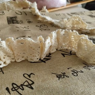 米色棉线蕾丝褶皱花边荷叶边手工服装 辅料镂空蕾丝边桌布窗帘边