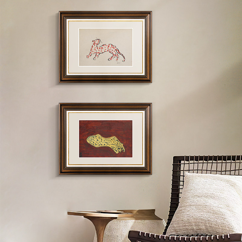 美式装饰画客厅玄关挂画复古卧室餐厅壁画抽象文艺欧式金钱豹油画