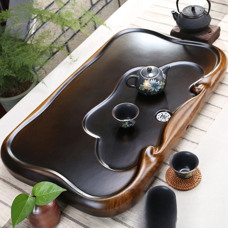 黑檀木茶盘实木新款家用简约茶海茶台客厅茶具小型原木茶托盘排水