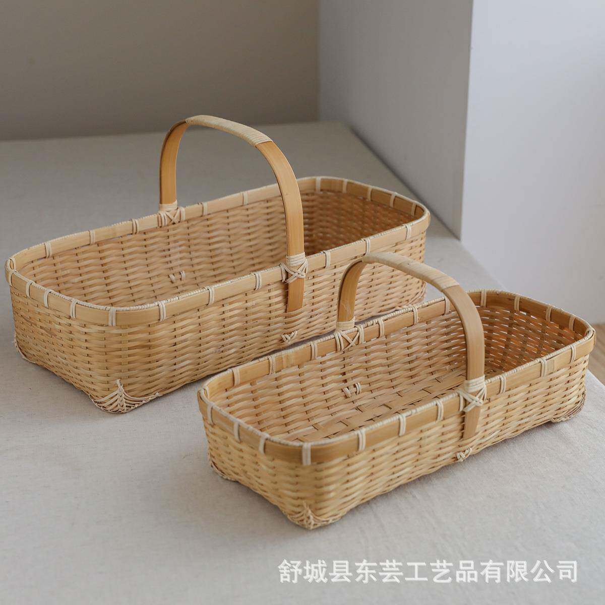 出口订单竹编收纳篮水果篮野餐篮面包篮直销纯手工编织面包篮