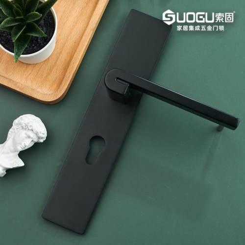 索固现代门锁室内卧室静音房门锁磁吸黑色轻奢家用面板实木门锁